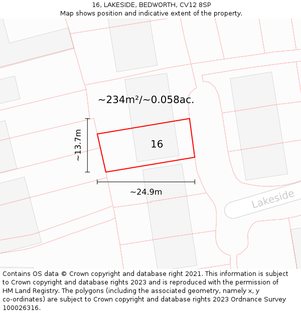 16, LAKESIDE, BEDWORTH, CV12 8SP: Plot and title map