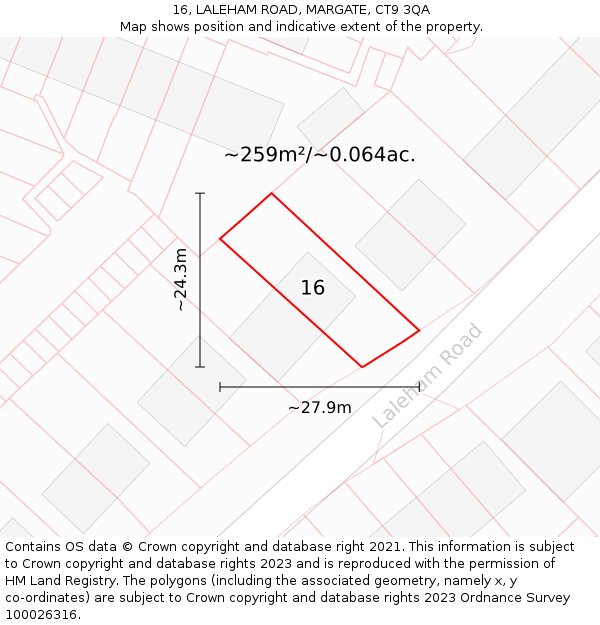 16, LALEHAM ROAD, MARGATE, CT9 3QA: Plot and title map