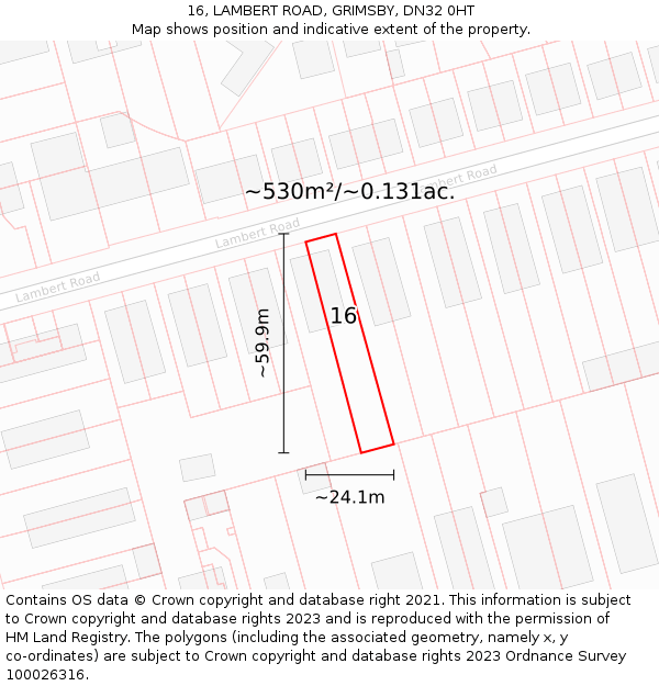 16, LAMBERT ROAD, GRIMSBY, DN32 0HT: Plot and title map