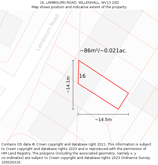 16, LAMBOURN ROAD, WILLENHALL, WV13 2SD: Plot and title map