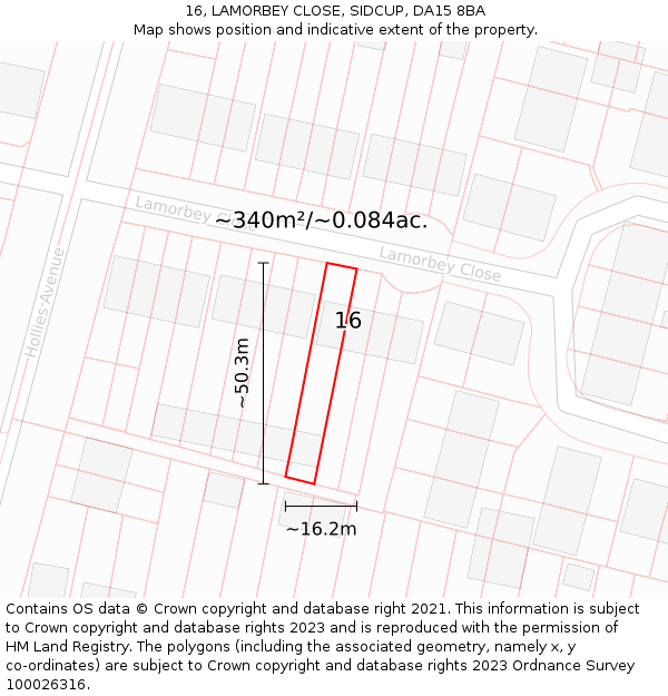 16, LAMORBEY CLOSE, SIDCUP, DA15 8BA: Plot and title map