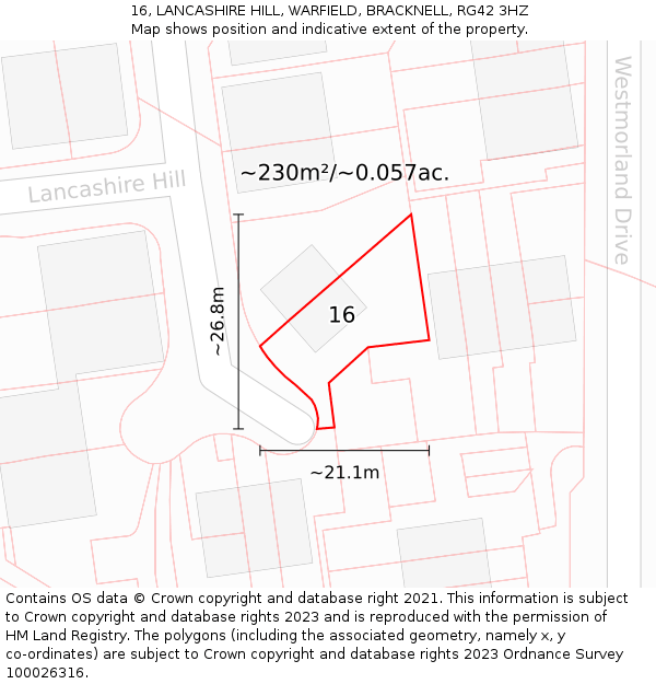 16, LANCASHIRE HILL, WARFIELD, BRACKNELL, RG42 3HZ: Plot and title map