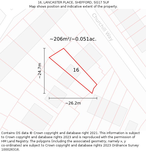 16, LANCASTER PLACE, SHEFFORD, SG17 5UF: Plot and title map