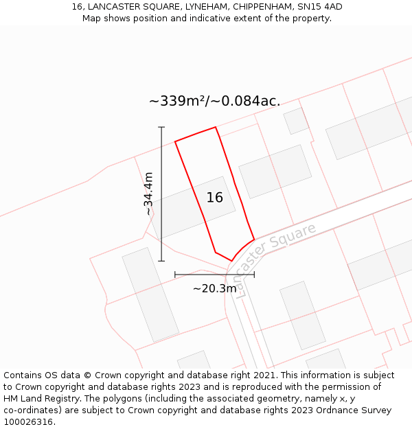 16, LANCASTER SQUARE, LYNEHAM, CHIPPENHAM, SN15 4AD: Plot and title map