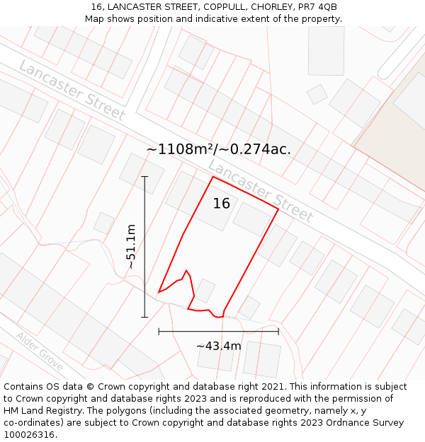 16, LANCASTER STREET, COPPULL, CHORLEY, PR7 4QB: Plot and title map