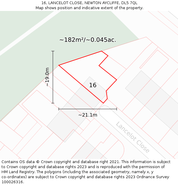 16, LANCELOT CLOSE, NEWTON AYCLIFFE, DL5 7QL: Plot and title map