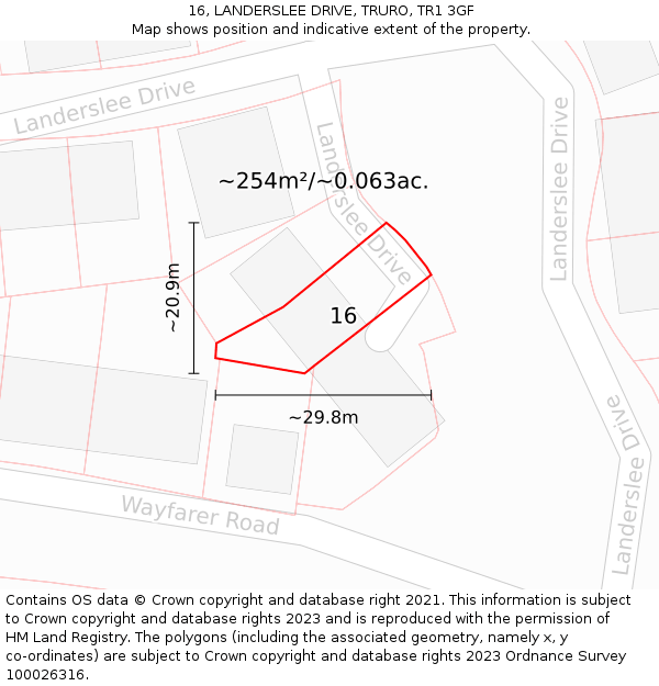 16, LANDERSLEE DRIVE, TRURO, TR1 3GF: Plot and title map