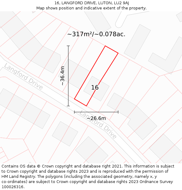 16, LANGFORD DRIVE, LUTON, LU2 9AJ: Plot and title map
