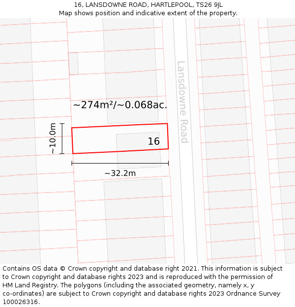 16, LANSDOWNE ROAD, HARTLEPOOL, TS26 9JL: Plot and title map