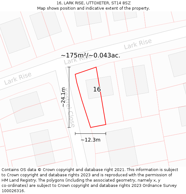 16, LARK RISE, UTTOXETER, ST14 8SZ: Plot and title map