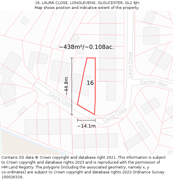16, LAURA CLOSE, LONGLEVENS, GLOUCESTER, GL2 9JH: Plot and title map