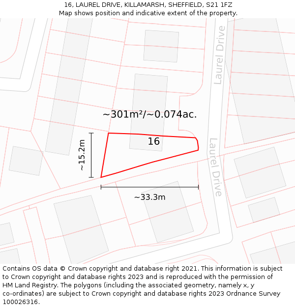16, LAUREL DRIVE, KILLAMARSH, SHEFFIELD, S21 1FZ: Plot and title map