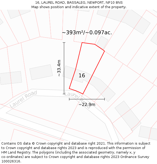 16, LAUREL ROAD, BASSALEG, NEWPORT, NP10 8NS: Plot and title map