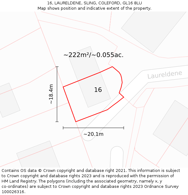 16, LAURELDENE, SLING, COLEFORD, GL16 8LU: Plot and title map