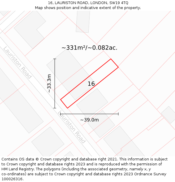 16, LAURISTON ROAD, LONDON, SW19 4TQ: Plot and title map
