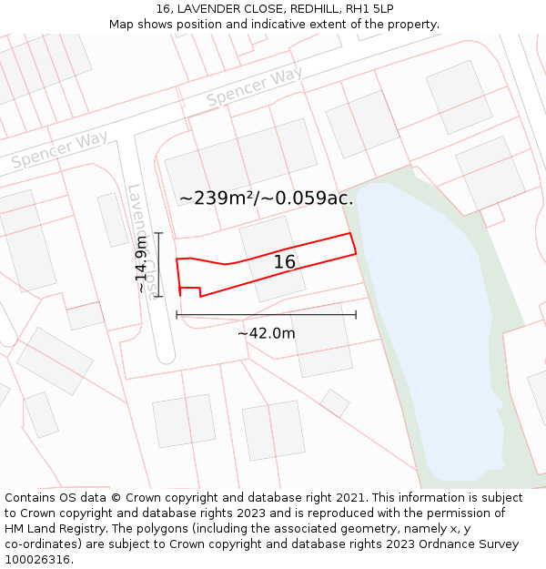 16, LAVENDER CLOSE, REDHILL, RH1 5LP: Plot and title map