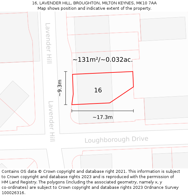 16, LAVENDER HILL, BROUGHTON, MILTON KEYNES, MK10 7AA: Plot and title map