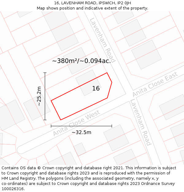 16, LAVENHAM ROAD, IPSWICH, IP2 0JH: Plot and title map