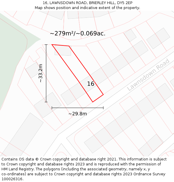 16, LAWNSDOWN ROAD, BRIERLEY HILL, DY5 2EP: Plot and title map