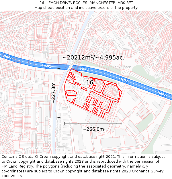 16, LEACH DRIVE, ECCLES, MANCHESTER, M30 8ET: Plot and title map