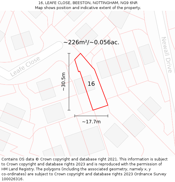 16, LEAFE CLOSE, BEESTON, NOTTINGHAM, NG9 6NR: Plot and title map