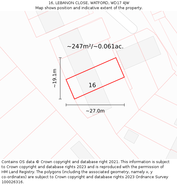 16, LEBANON CLOSE, WATFORD, WD17 4JW: Plot and title map