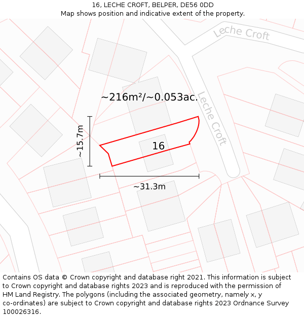 16, LECHE CROFT, BELPER, DE56 0DD: Plot and title map