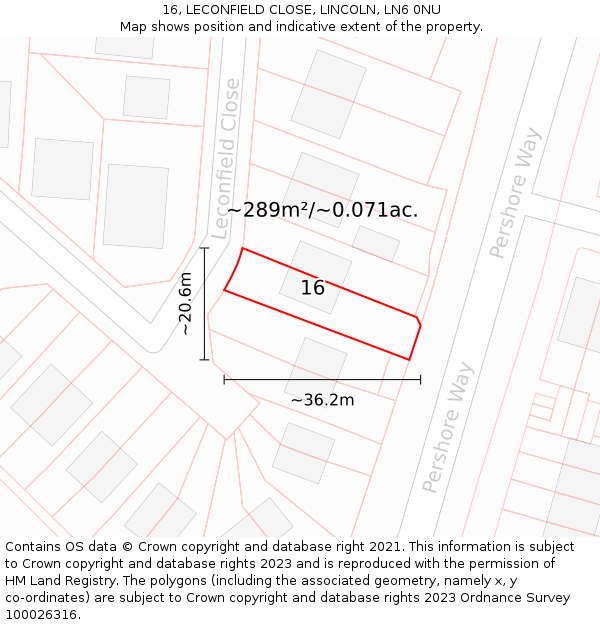 16, LECONFIELD CLOSE, LINCOLN, LN6 0NU: Plot and title map