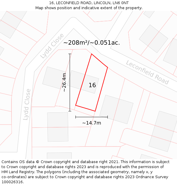 16, LECONFIELD ROAD, LINCOLN, LN6 0NT: Plot and title map