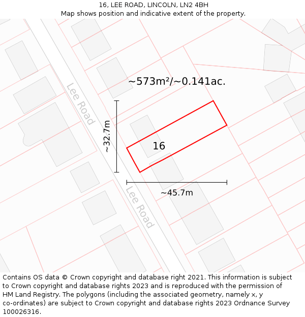 16, LEE ROAD, LINCOLN, LN2 4BH: Plot and title map
