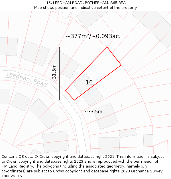 16, LEEDHAM ROAD, ROTHERHAM, S65 3EA: Plot and title map