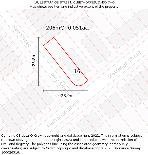 16, LESTRANGE STREET, CLEETHORPES, DN35 7HQ: Plot and title map