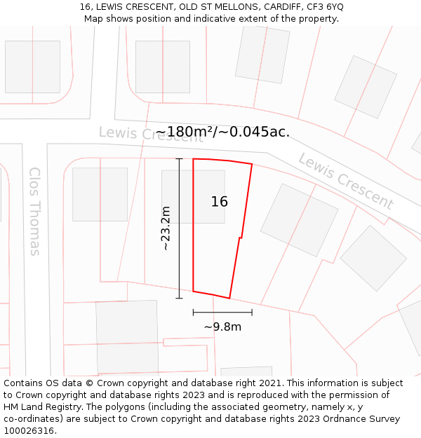 16, LEWIS CRESCENT, OLD ST MELLONS, CARDIFF, CF3 6YQ: Plot and title map