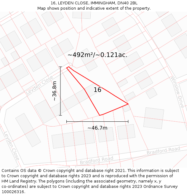 16, LEYDEN CLOSE, IMMINGHAM, DN40 2BL: Plot and title map