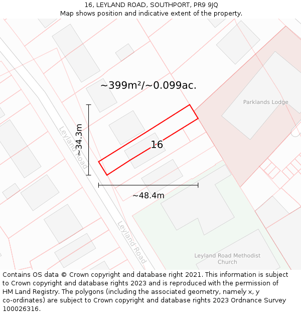 16, LEYLAND ROAD, SOUTHPORT, PR9 9JQ: Plot and title map