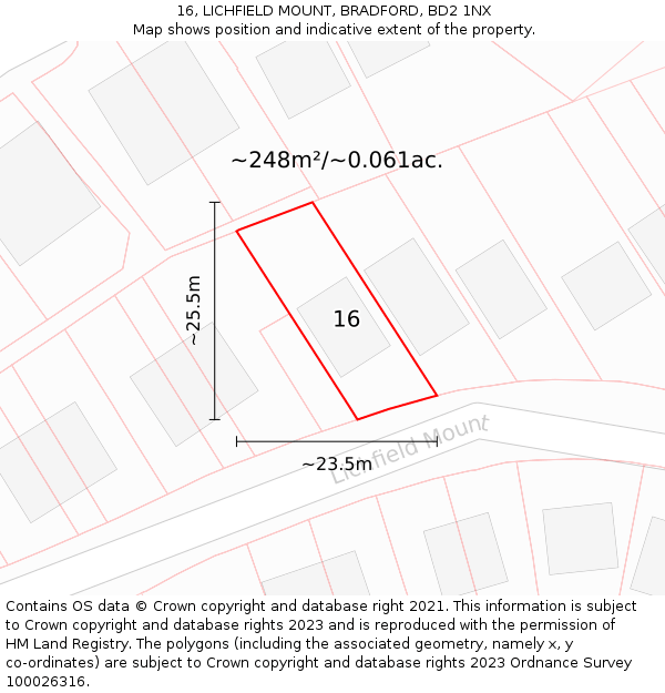 16, LICHFIELD MOUNT, BRADFORD, BD2 1NX: Plot and title map