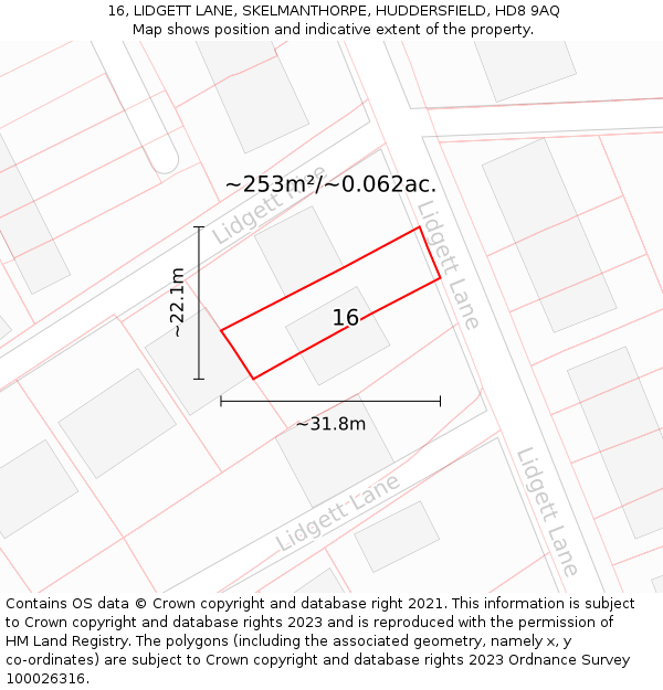 16, LIDGETT LANE, SKELMANTHORPE, HUDDERSFIELD, HD8 9AQ: Plot and title map