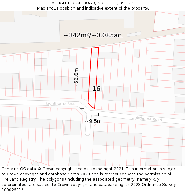 16, LIGHTHORNE ROAD, SOLIHULL, B91 2BD: Plot and title map