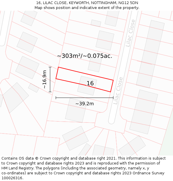 16, LILAC CLOSE, KEYWORTH, NOTTINGHAM, NG12 5DN: Plot and title map