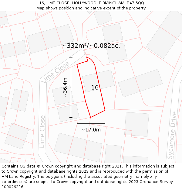 16, LIME CLOSE, HOLLYWOOD, BIRMINGHAM, B47 5QQ: Plot and title map