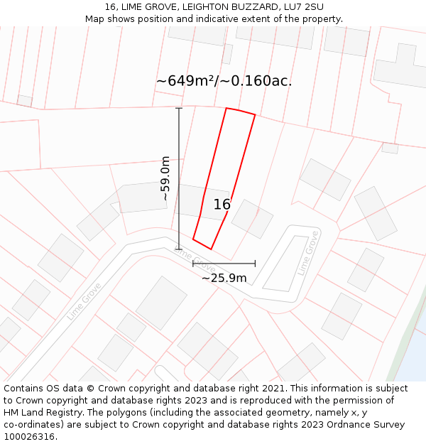 16, LIME GROVE, LEIGHTON BUZZARD, LU7 2SU: Plot and title map