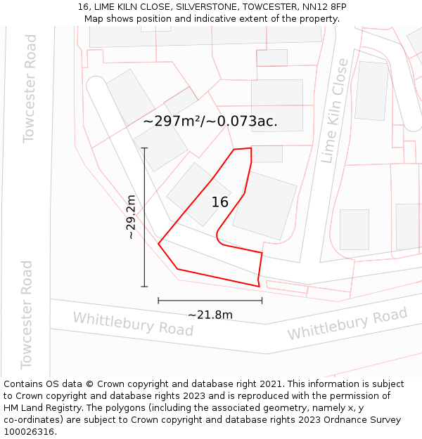 16, LIME KILN CLOSE, SILVERSTONE, TOWCESTER, NN12 8FP: Plot and title map