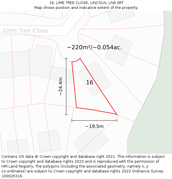 16, LIME TREE CLOSE, LINCOLN, LN6 0RT: Plot and title map