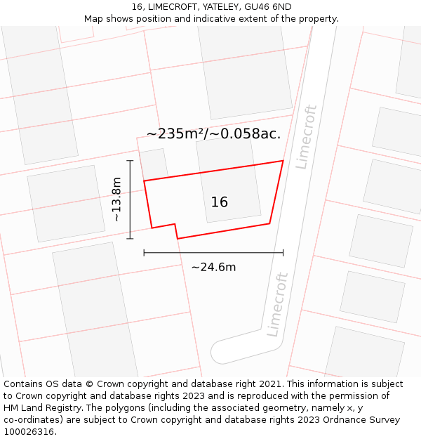16, LIMECROFT, YATELEY, GU46 6ND: Plot and title map