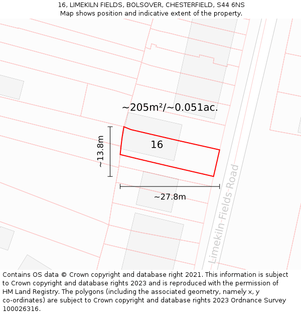 16, LIMEKILN FIELDS, BOLSOVER, CHESTERFIELD, S44 6NS: Plot and title map