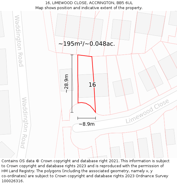 16, LIMEWOOD CLOSE, ACCRINGTON, BB5 6UL: Plot and title map