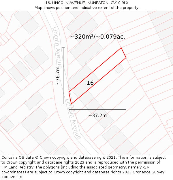 16, LINCOLN AVENUE, NUNEATON, CV10 9LX: Plot and title map