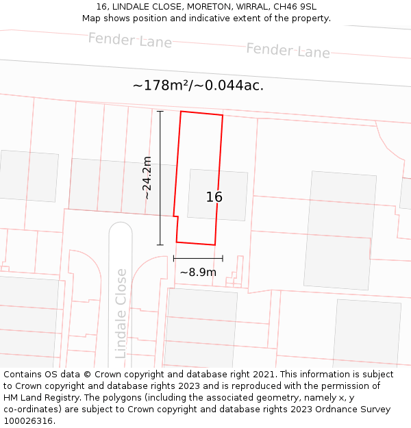 16, LINDALE CLOSE, MORETON, WIRRAL, CH46 9SL: Plot and title map