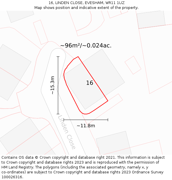 16, LINDEN CLOSE, EVESHAM, WR11 1UZ: Plot and title map