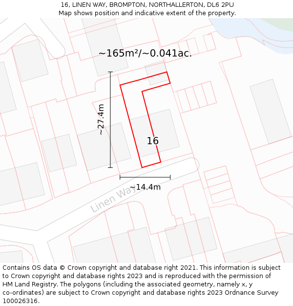 16, LINEN WAY, BROMPTON, NORTHALLERTON, DL6 2PU: Plot and title map